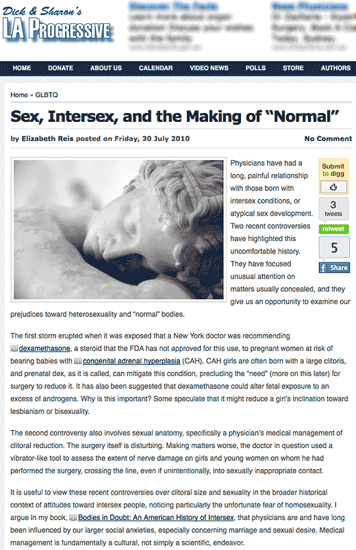 Dick & Sharon's LA Progressive: Sex, Intersex, and the Making of 'Normal'