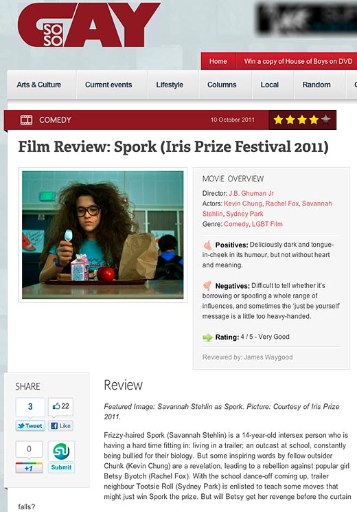 So So Gay - Film Review: Spork (Iris Prize Festival 2011) - click to read this article.